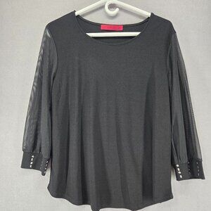 Love Scarlett Black Blouse w/sheer long sleeves w/stud cuff accents, Large